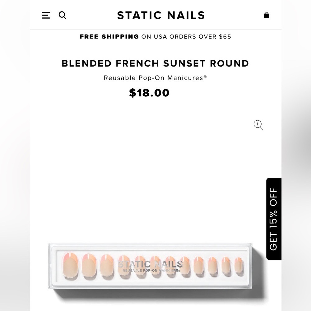 Static Nails reusable pop on manicure, blended French sunset, round
